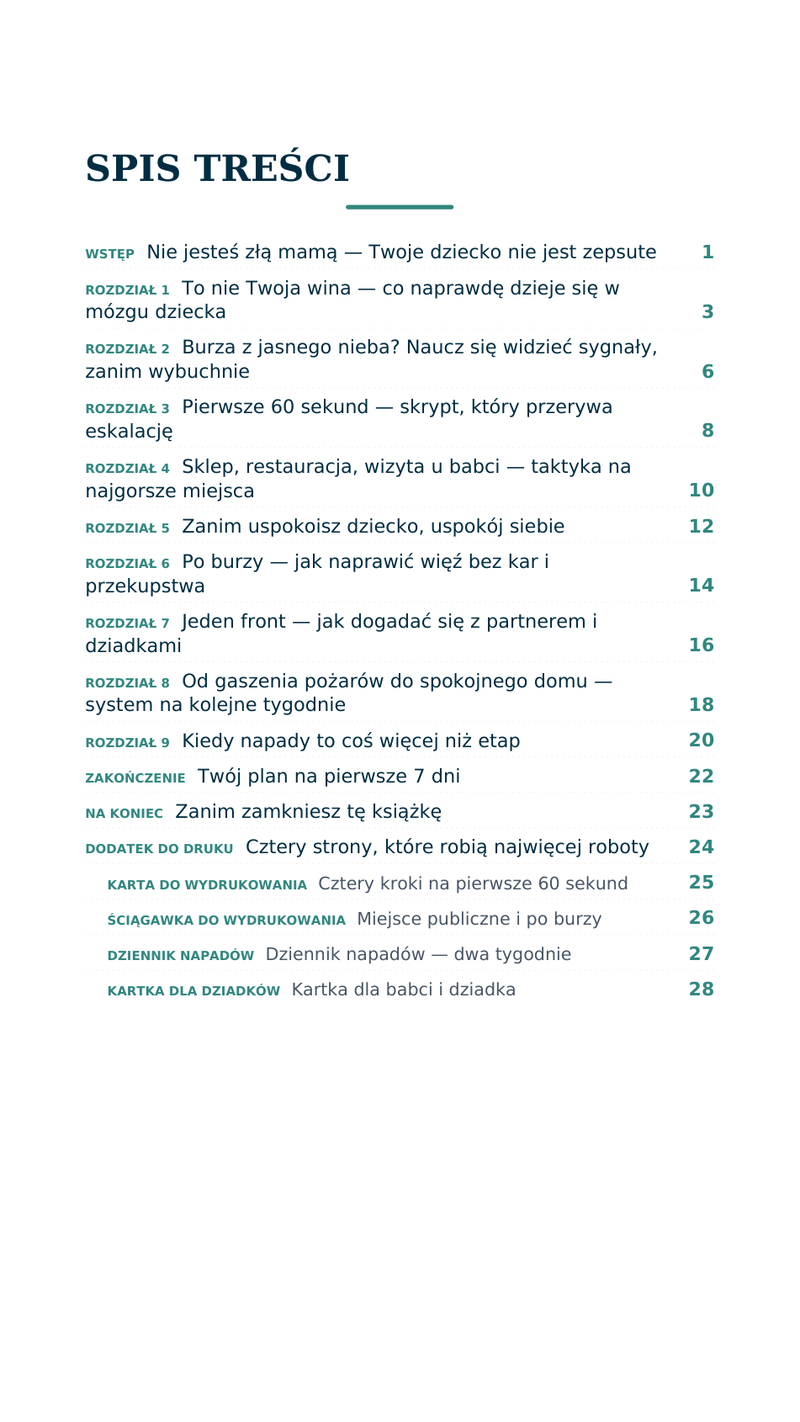 Spis treści poradnika — 9 rozdziałów i dodatek do druku
